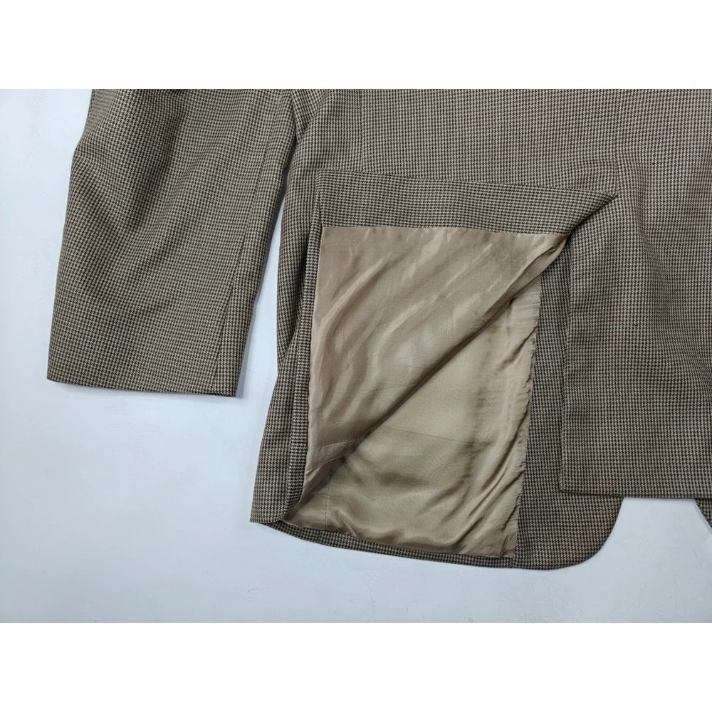Jos A Bank Mens Wool Sport Coat 46R Brown Houndstooth 2 Button Blazer O703